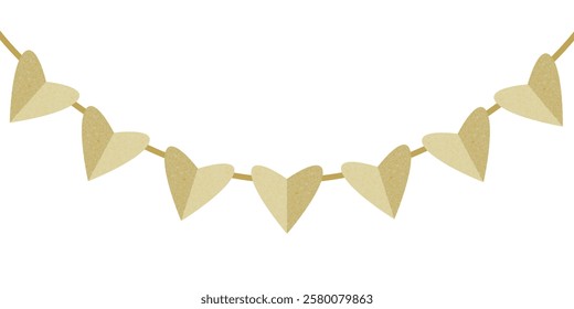 Garland with paper art hearts isolated on white - hand drawn vector illustration.