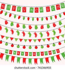 Garland - patterns, brushes, borders for Christmas and party Collection of Christmas and new year vector elements.
