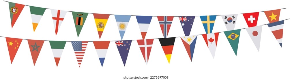 Garland with pennants in international colors	