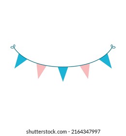 Garland with pink and blue triangles flat style, vector illustration isolated on white background. Decoration for holiday party, design element for greeting cards, posters or web