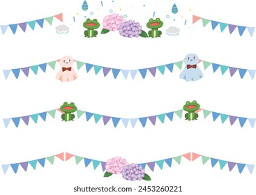 Garland and rain pop line illustration set