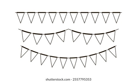 Garland with rectangle flags line set. Decorative bunting background for party, holiday carnival, birthday celebration, festival decoration. Hanging flags. Vector illustration