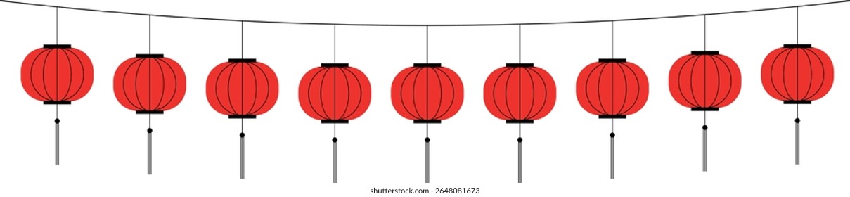 Guirnalda de linternas chinas rojas. Decoración de Vector para carteles, Anuncios, cubiertas, anuncios, postales.