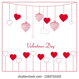 garland from red hearts decorative beautiful background for the invitation, a banner, a card for St. Valentine's Day
