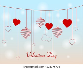 garland from red hearts decorative beautiful background for the Vector illustration.Wallpaper.flyers, invitation, posters, brochure, banners  for St. Valentine's Day, 