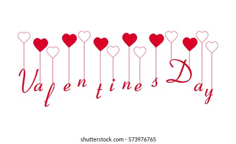 garland from red hearts with letters  groundless decorative beautiful background for the invitation, a banner, a card for St. Valentine's Day, on white