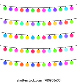 Garland with red light bulbs on a white background. Vector illustration.
