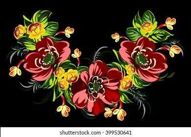 Garland of red poppies and wildflowers
