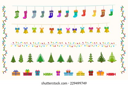 garland  set of pixel art for christmas and new year vector and raster
