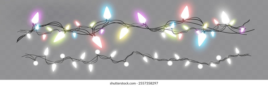 Garland shining with bright light. Multi-colored Christmas lights.	