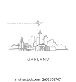 Garland Skyline Line Art with Airplane, and Cityscape.