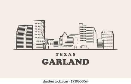 Garland skyline, texas drawn sketch