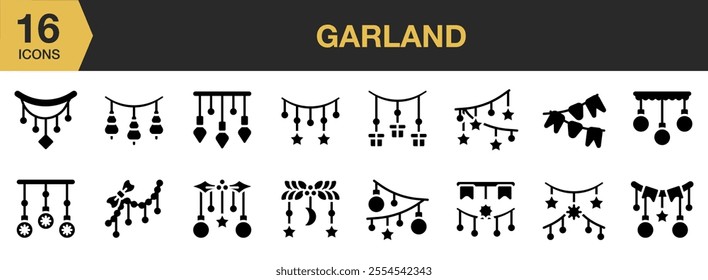 Garland solid icon set. Solid icons vector collection.