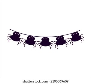 Garland with spider Flags for Halloween or Thanksgiving Day. Illustration of Pennants  on white isolated background.