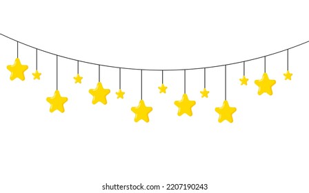 Garland with stars. Festive, hanging room decoration. Birthday, carnival, party, festival.
Decorative colorful elements. Vector illustration.