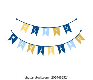 Garland stretched with Happy Hanukkah inscription, vector illustration in flat style.