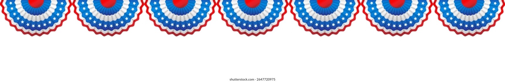 Garland is a symbol decoration for USA holidays. The colors of the national flag of the United States of America. July fourth holiday stars. Independence day card. Holiday template for design banner