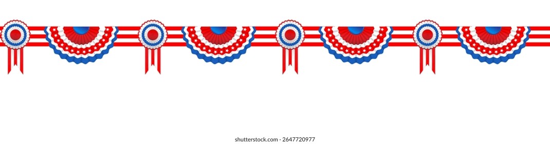 Garland is a symbol decoration for USA holidays. The colors of the national flag of the United States of America. July fourth holiday stars. Independence day card. Holiday template for design banner