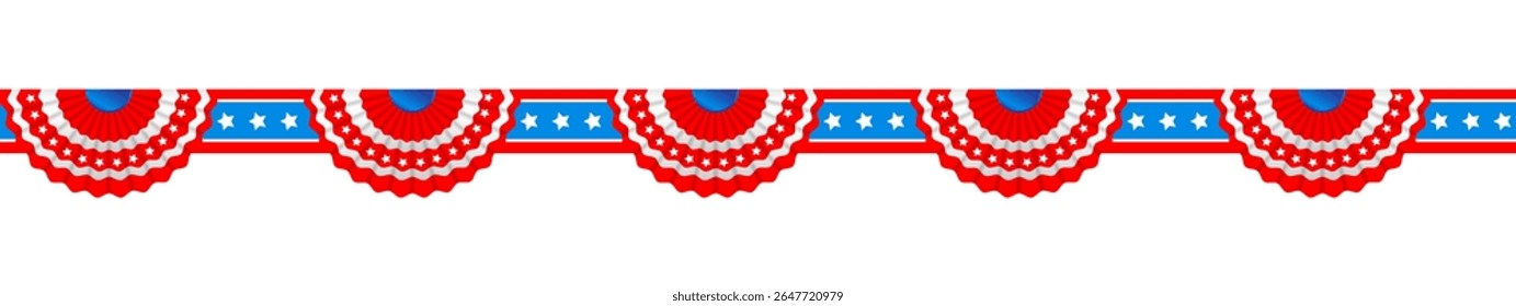 Garland is a symbol decoration for USA holidays. The colors of the national flag of the United States of America. July fourth holiday stars. Independence day card. Holiday template for design banner