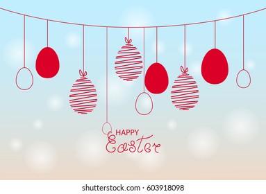 garland from  ten red  Easter egg decorative beautiful background for the invitation, a banner, a card for congratulations since happy Easter