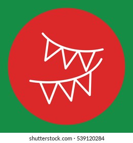 garland triangular flags decoration line white icon in red circle