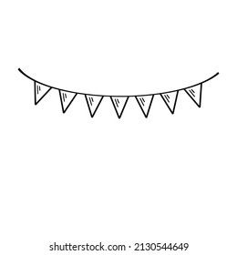 Garland of triangular flags. Holiday decoration. Hand drawn vector illustration.