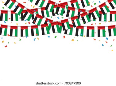 Garland UAE Flags with White Background Template, Hanging Bunting Flags for UAE National day celebration. Vector illustration