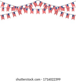 Garland USA Flags with white Background. Hanging Bunting Flags for July 4th national holiday celebration, Vector illustration