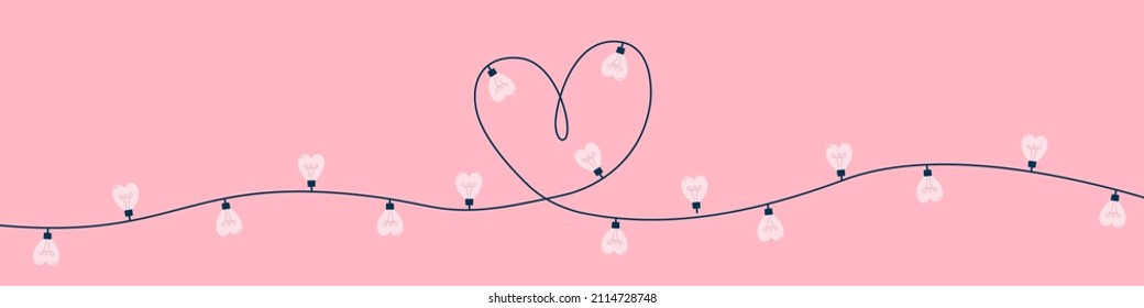 Garland for Valentine's Day. Luminous light bulbs in the shape of hearts. Happy Valentine's Day. Decorations for the holiday. Vector illustration