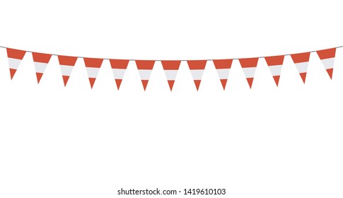 Garland with white and red pennants on a white background 