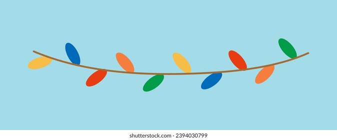 Garland of winter set in cartoon design. This bright and colorful Christmas garland with lights on a calm blue background is a cascade of shades. Vector illustration.