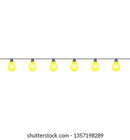 garland of yellow flat lamps on a white background