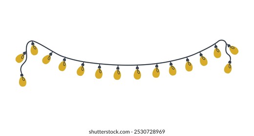 Garland with yellow light bulbs. National Christmas lights day. Cute holiday element. Flat design hand drawn vector illustration.
