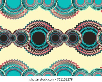 garland of zigzag rings seamless pattern in red and blue