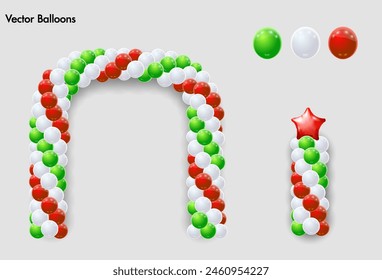 Garlands of balloons. Golden white black colors balloons line and arch. Arch of balloons. Gold black white balloon set. Vector objects on transparent background