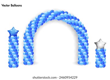 Garlands of balloons. Golden white black colors balloons line and arch. Arch of balloons. Gold black white balloon set. Vector objects on transparent background