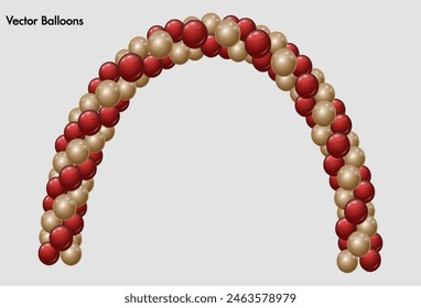 Garlands of balloons. Golden white black colors balloons line and arch. Arch of balloons. Gold black white balloon set. Vector objects on transparent background