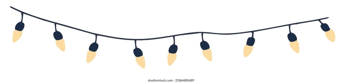 Garlands with bulbs isolated on white background. Seamless banner, carnival header. Vector illustration.