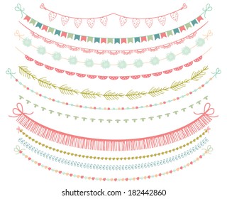 Garlands and Bunting Flags Clipart on white Background