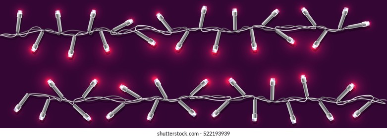 Garlands. Christmas decorations lights effects. Glowing lights for Xmas Holiday greeting card design. Vector illustration of a transparent background