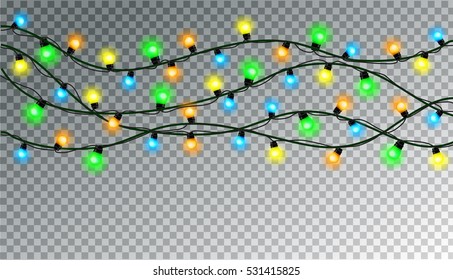 Garlands, Christmas decorations lights effects. Isolated vector design elements