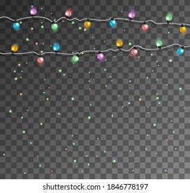 Garlands, Christmas decorations lights effects.Xmas light garland set isolated on transparent background