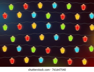 Garlands, Christmas vintage lights. On a dark background. Decoration realistic glowing lanterns