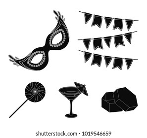 Garlands, cocktail and other accessories at the party.Party and partits set collection icons in black style vector symbol stock illustration web.