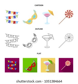 Garlands, cocktail and other accessories at the party.Party and partits set collection icons in cartoon,outline,flat style vector symbol stock illustration web.