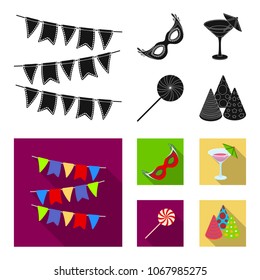 Garlands, cocktail and other accessories at the party.Party and partits set collection icons in black, flat style vector symbol stock illustration web.