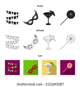 Garlands, cocktail and other accessories at the party.Party and partits set collection icons in cartoon style vector symbol stock illustration web.