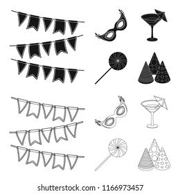 Garlands, cocktail and other accessories at the party.Party and partits set collection icons in black,outline style vector symbol stock illustration web.