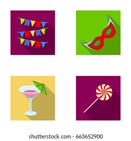 Garlands, cocktail and other accessories at the party.Party and partits set collection icons in flat style vector symbol stock illustration web.
