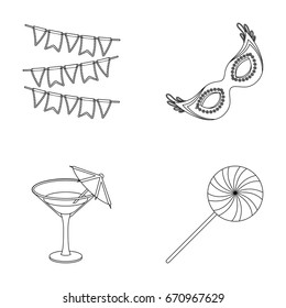 Garlands, cocktail and other accessories at the party.Party and partits set collection icons in outline style vector symbol stock illustration web.